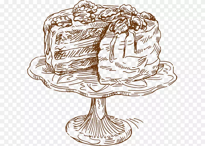 咖啡蛋糕绘制食品草图蛋糕切割