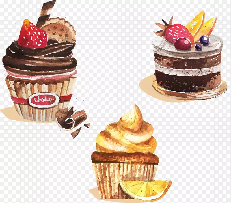 冰淇淋纸杯蛋糕糕点店画水果蛋糕