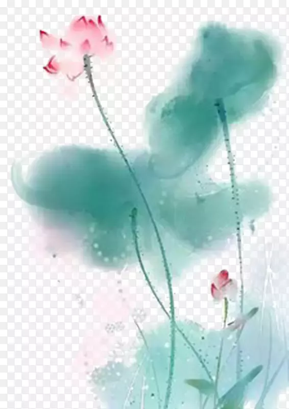 水彩画墙纸.墨水莲花画材