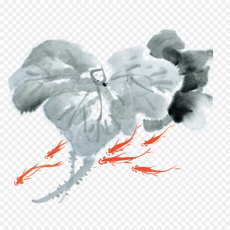 水彩画-水墨中式莲花