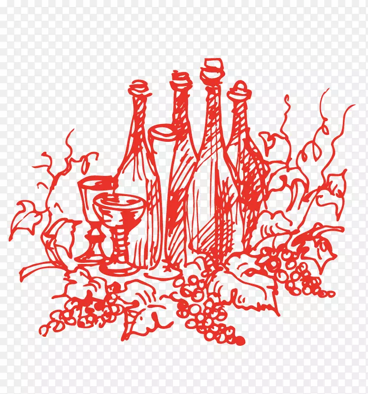 红葡萄酒赤霞珠瓶素描瓶