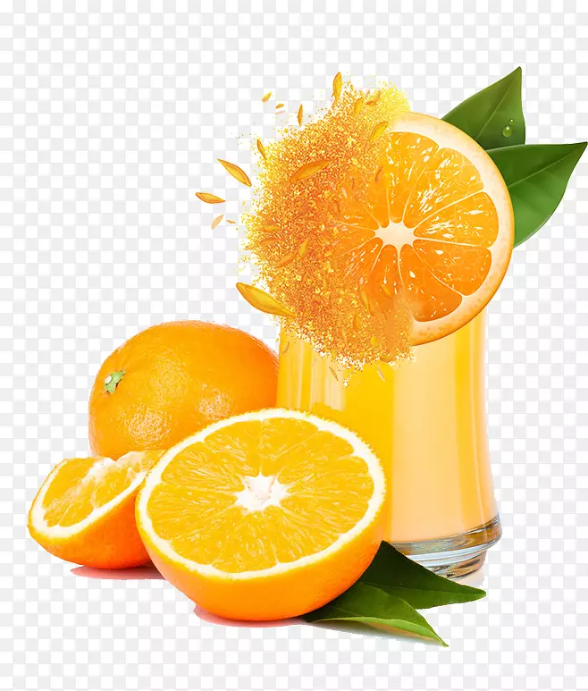 橙汁，奶昔，汽水，牛奶切的橙子
