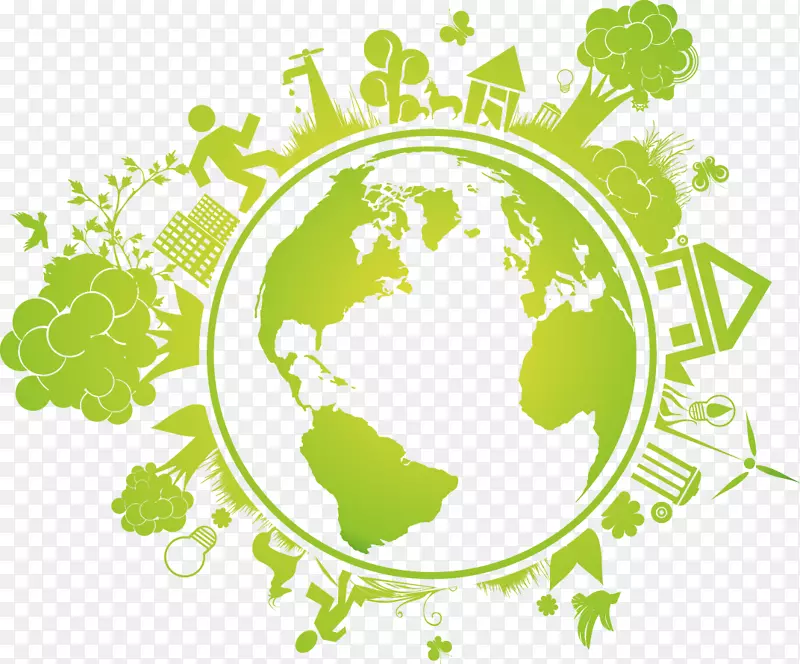 地球生态插图-卡通新鲜绿色地球