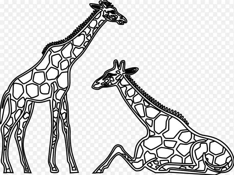 长颈鹿黑白画片艺术长颈鹿画剪贴画