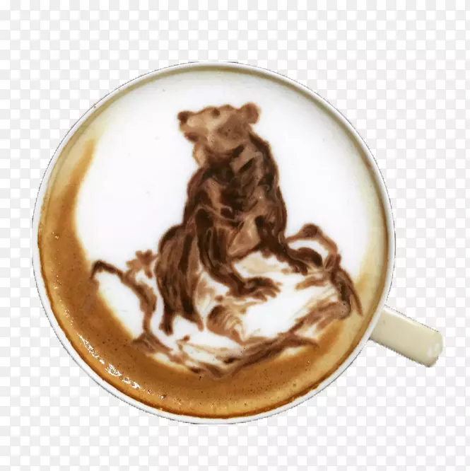 拿铁咖啡卡布奇诺咖啡牛奶熊的咖啡在石头上