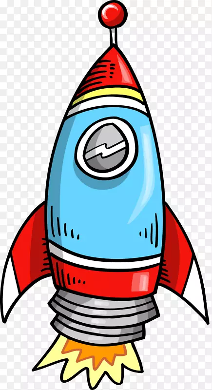 q版火箭动画剪辑艺术-卡通红蓝火箭