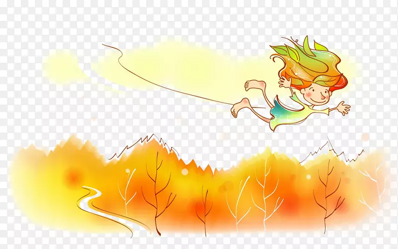 秋季儿童绘画插图-飞行儿童颜色背景