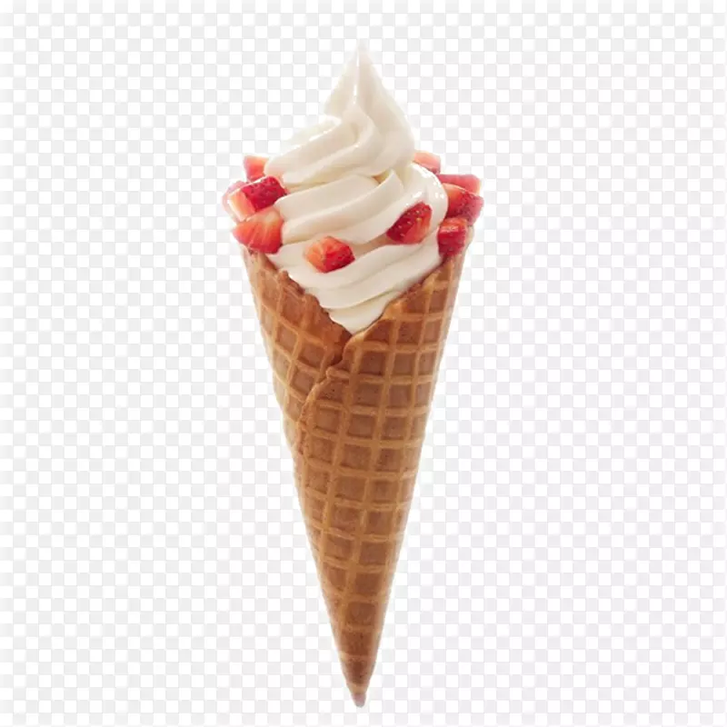 冰沙冻酸奶冰淇淋圆锥形蛋糕华夫饼草莓冰淇淋顶部