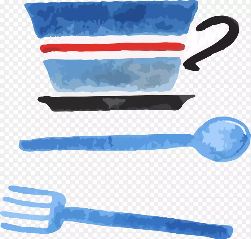 水彩画蓝色下载-蓝色淡水餐具