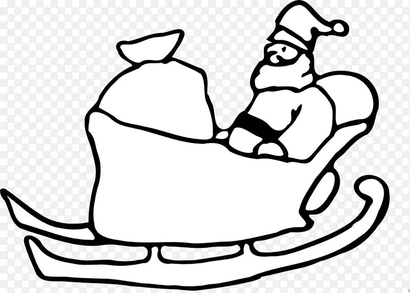 圣诞老人鲁道夫雪橇圣诞剪贴画免费黑白圣诞剪贴画