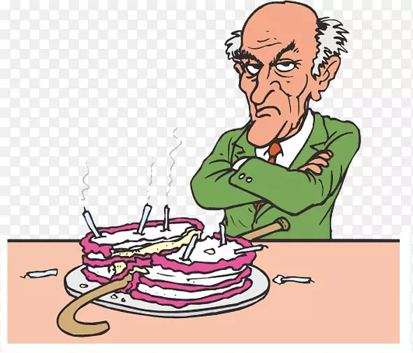 生日蛋糕、贺卡、卡片、剪贴画-愤怒的老人