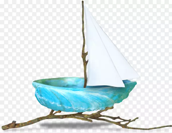 帆船剪贴画-蓝色船卡通树枝