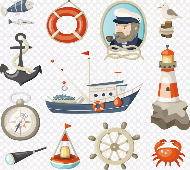 海运捕鱼插图.12年份航海设计要素材料