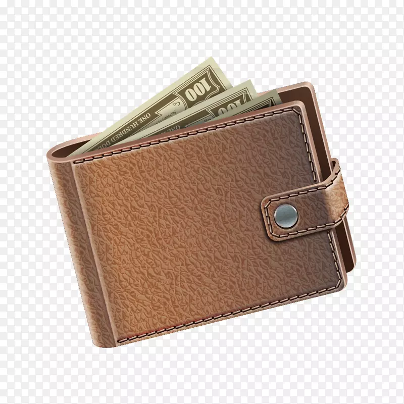 钱包钱币钱包手提包棕色皮革带纽扣的皮夹