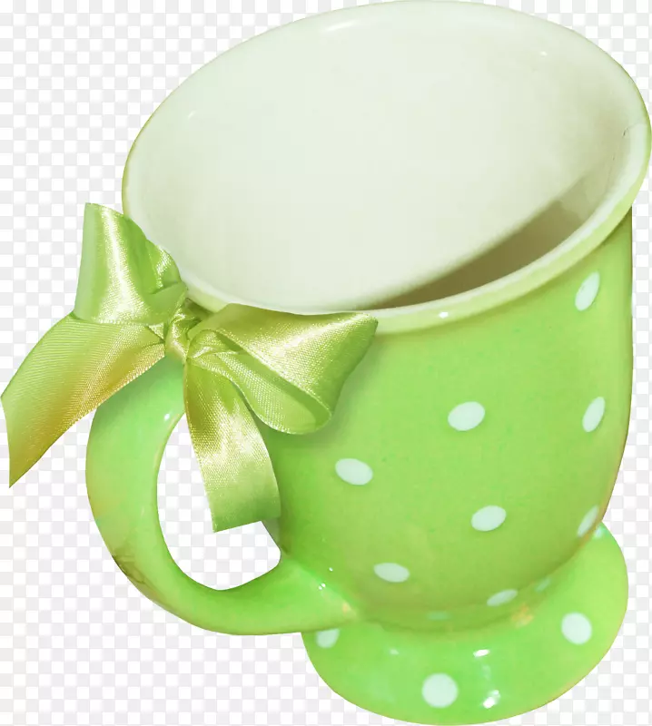 绿色咖啡杯-丝带装饰玻璃