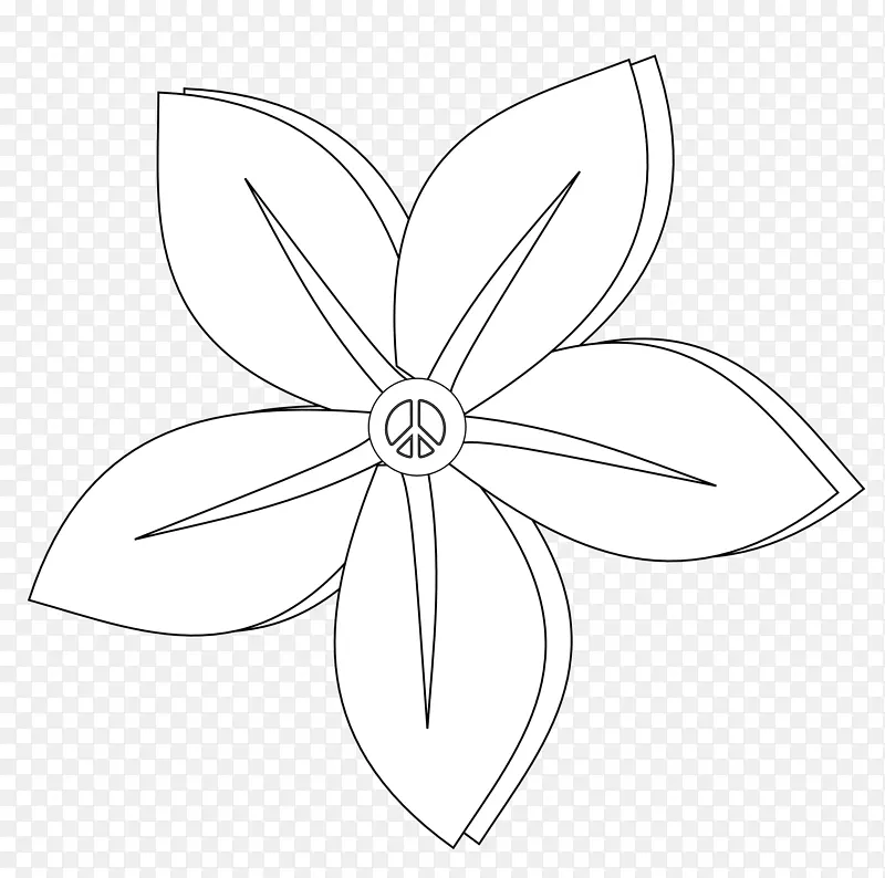 花瓣白色对称素描花纹黑白相间