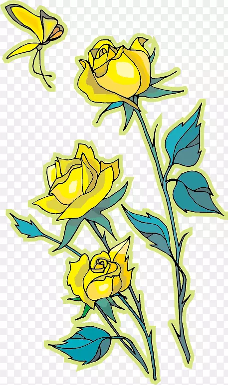 蝴蝶玫瑰黄色剪贴画花