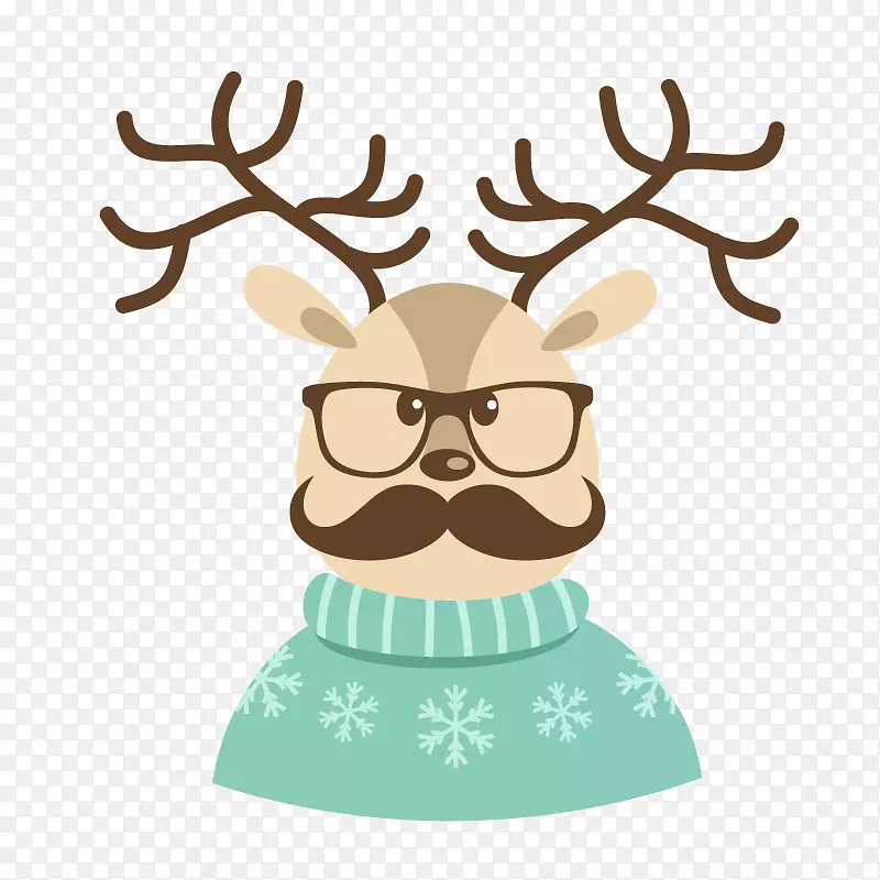 圣诞老人，驯鹿，圣诞贺卡的潮人-穿着一件蓝色毛衣雪麋鹿
