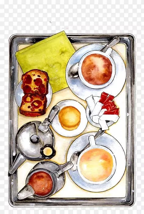 天使食品蛋糕画水彩画插图卡通茶