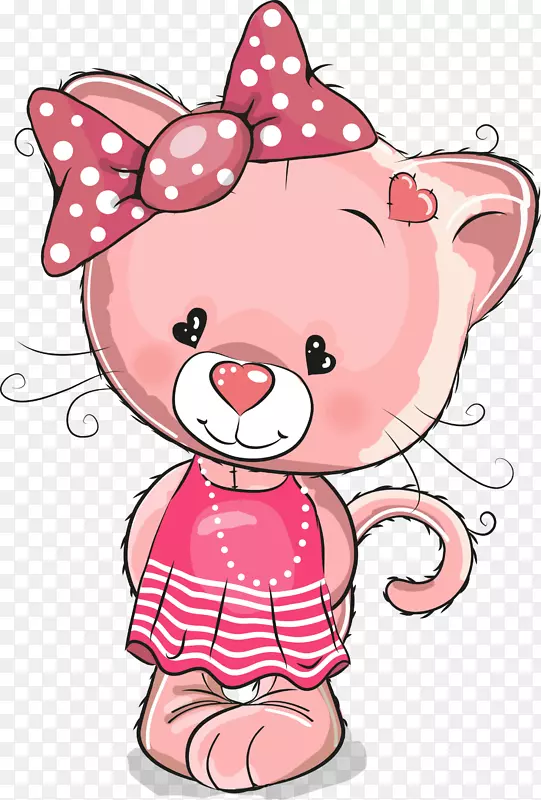 卡通插图-粉红卡通猫