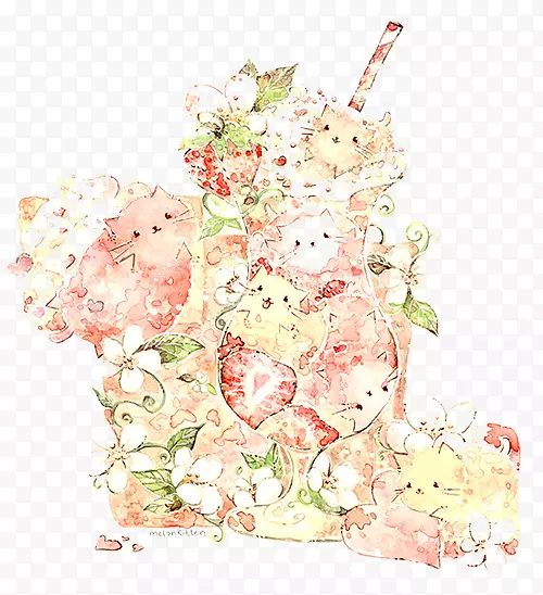 猫水彩画插画-森系画猫