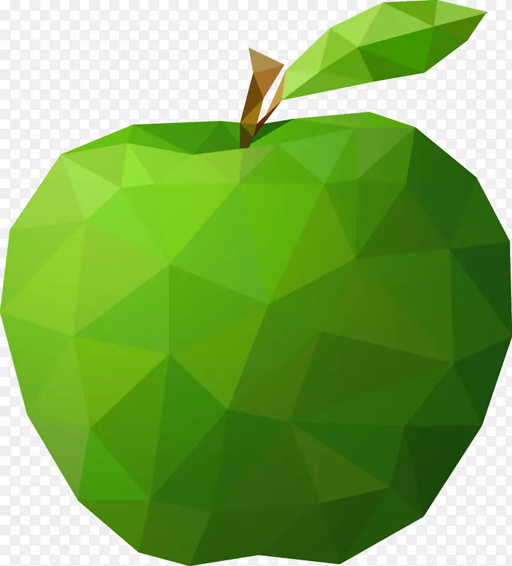 多边形-低多边形绘制绿色苹果
