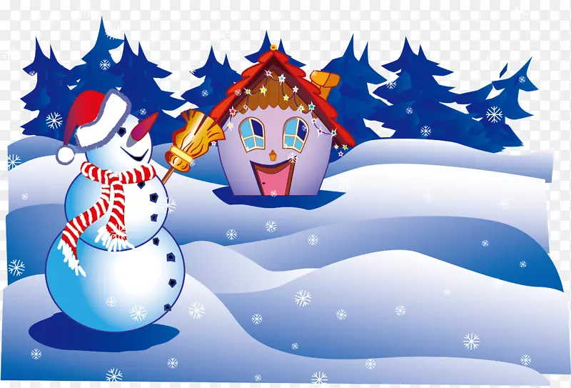 雪人圣诞插画-创意住宅雪人雪