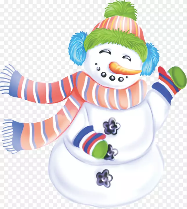 雪人卡通冬季插图免费手绘彩色卡通雪人拉料