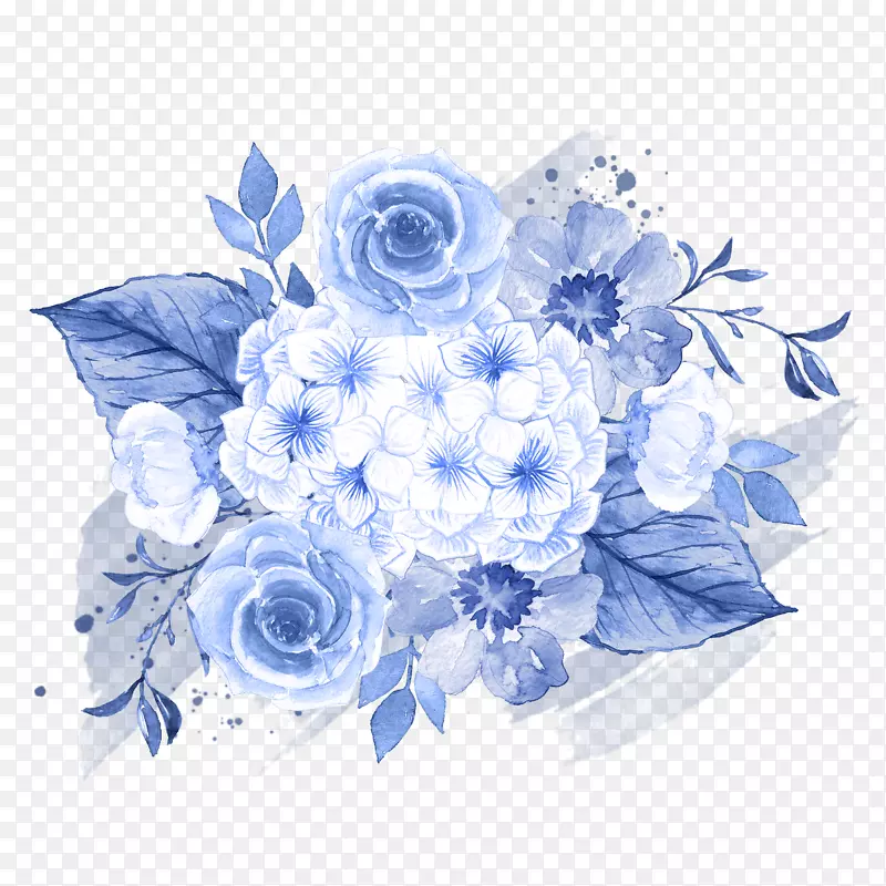 婚礼邀请函水彩画蓝色剪贴画一束花