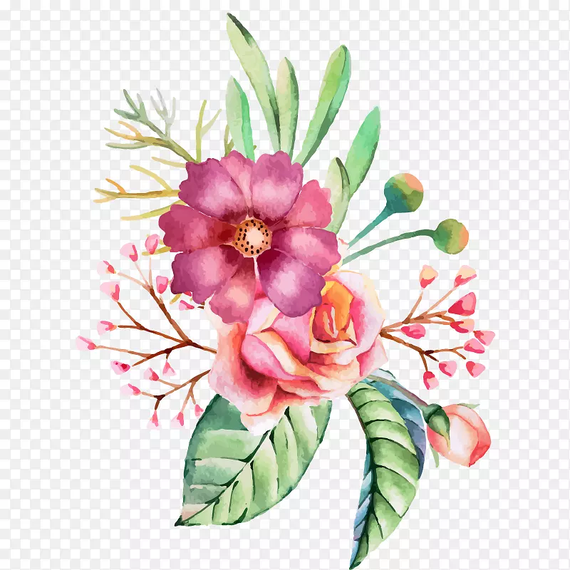 水彩花卉婚礼邀请函水彩画手绘水彩花卉装饰图案
