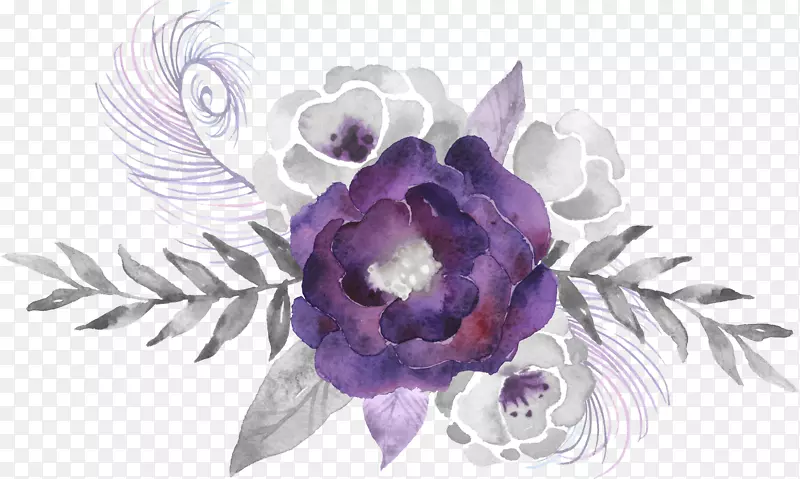 水彩画婚礼邀请函水彩画紫花