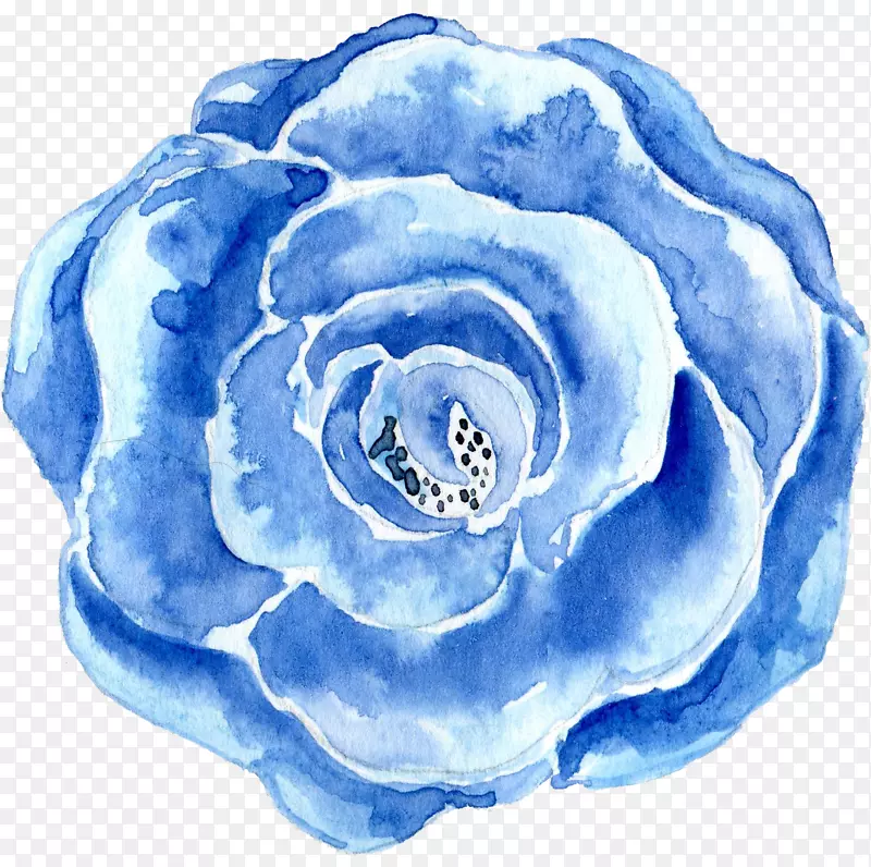 蓝色水彩画-蓝色，花朵，手绘