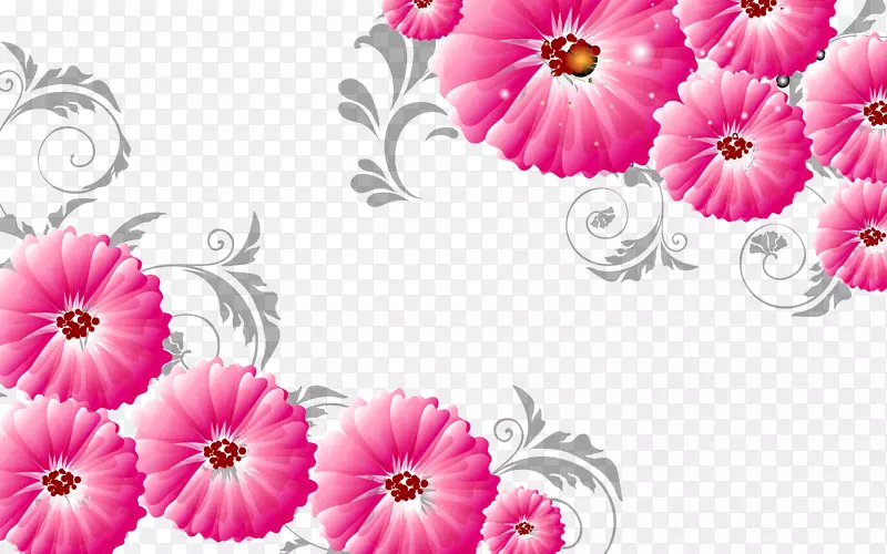 壁画墙三维计算机图形花三维电影三维粉红花背景