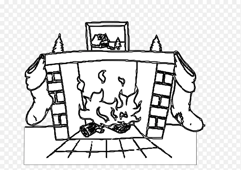 圣诞老人壁炉，壁炉架，剪贴画.黑色艺术图片