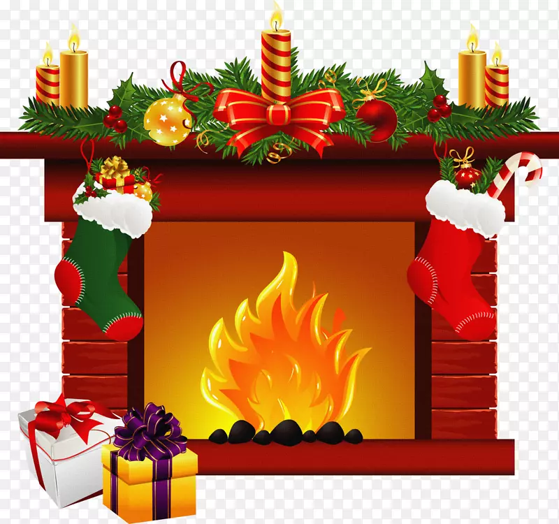 圣诞老人圣诞壁炉夹艺术冬季壁炉剪贴画