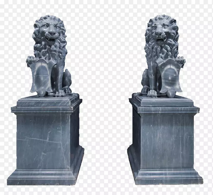 大理石雕塑狮子雕像-复古中式雕塑双狮材料自由拉