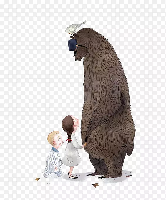 绘画书籍插图插画艺术插图-熊和儿童