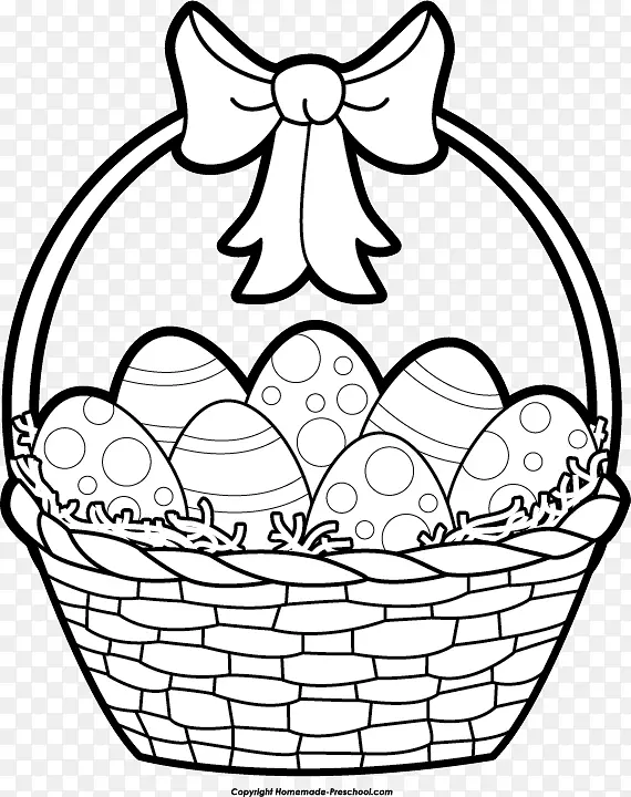复活节兔子彩蛋黑白剪贴画篮