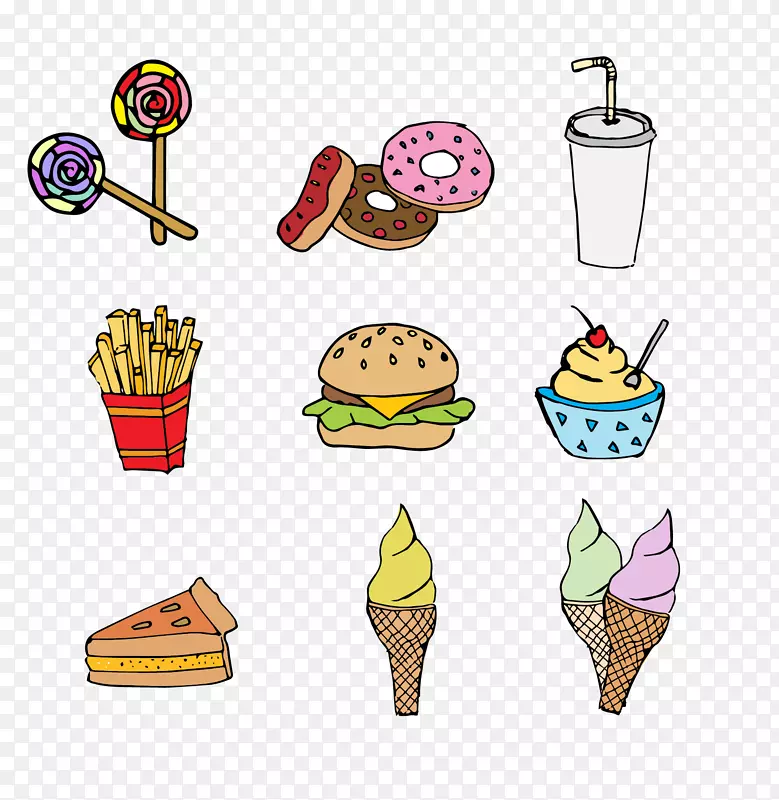 冰淇淋，快餐，汉堡，炸薯条，甜甜圈-食物免费下载