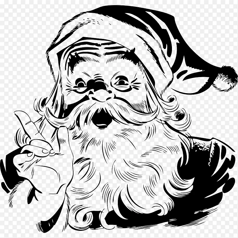 圣诞老人黑白圣诞剪贴画-黑色圣诞老人图片