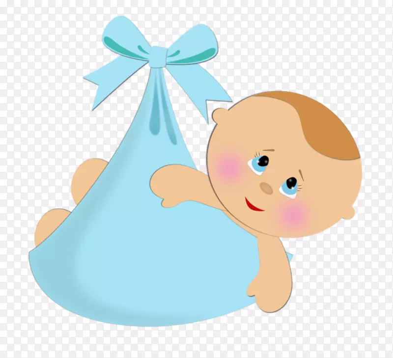 婴儿淋浴，分娩剪贴画-抱着蓝色袋子的孩子