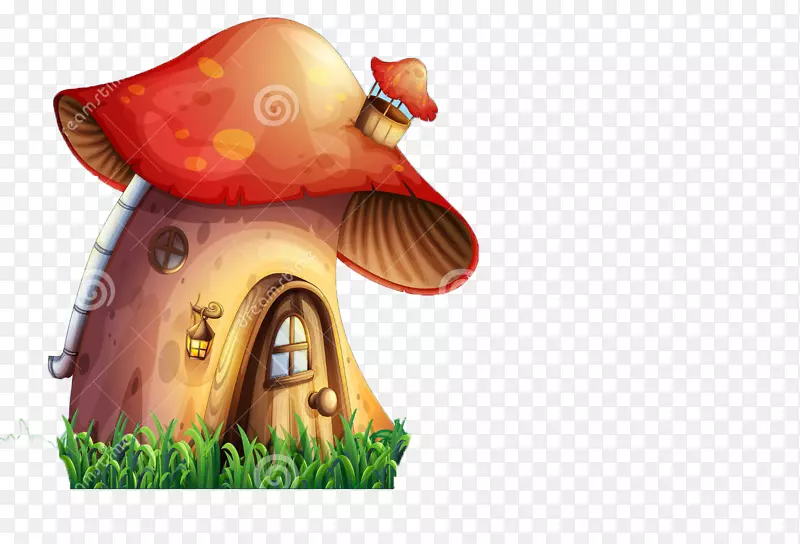 蘑菇屋卡通插图-蘑菇，可爱，卡通，色彩
