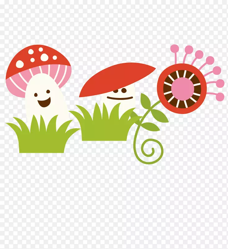动画剪贴画.卡通蘑菇和花