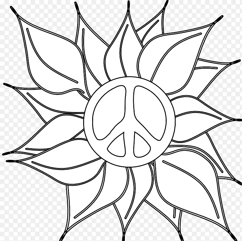 黑白花免费内容剪贴画卡通和平标志手
