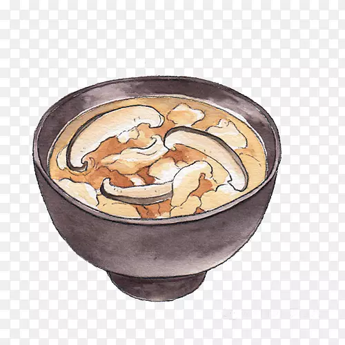 冲绳县玉米汤，米索汤，鱼汤，蛋汤-蘑菇汤，结直肠手绘材料图片
