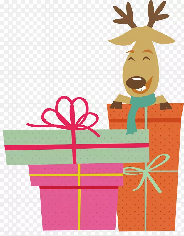 驯鹿圣诞礼物插图-五颜六色的圣诞礼物