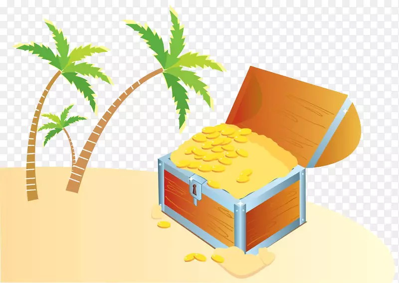 珍宝岛埋藏珍宝插图-椰子树旁边的硬币盒