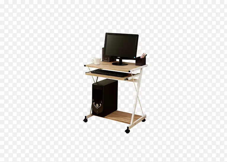 台式计算机.木制电脑桌