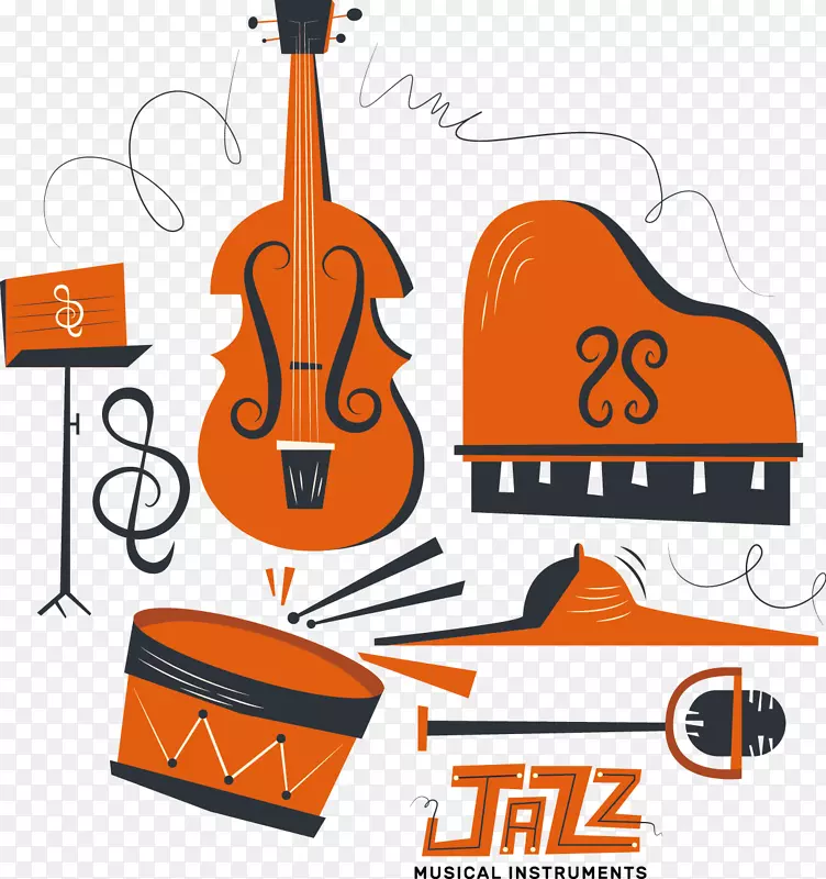 乐器爵士乐管弦乐队剪辑艺术插图彩绘乐器
