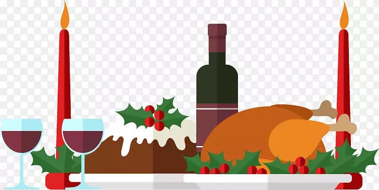 葡萄酒、晚餐、食物、晚餐、意式咖啡-圣诞载体材料
